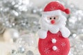 Santa claus and Silver bell,white silver bow and silver ball decoration on christmas Royalty Free Stock Photo