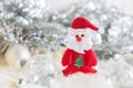 Santa claus and Silver bell,white silver bow and silver ball decoration on christmas Royalty Free Stock Photo