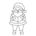 Santa Claus sings a Christmas carol and holds sheet music in his hands. Illustration for a coloring book