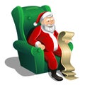 Santa Claus sitting in armchair and reading Christmas letter