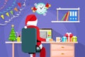 Santa Claus Sitting Desk Using Laptop Internet