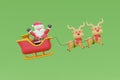 Santa Claus sitting on a reindeer sleigh ride flying. Merry Christmas and Happy New Year. 3d rendering Royalty Free Stock Photo