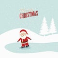 Santa claus skate on ice snowy background