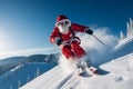 Santa Claus skiing in the mountains on snow in winter in Christm. Concept Christmas and New Year. Royalty Free Stock Photo