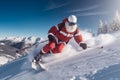 Santa Claus skiing in the mountains on snow in winter in Christm. Concept Christmas and New Year. Royalty Free Stock Photo