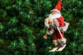 Santa Claus on skis on Christmas tree toy Royalty Free Stock Photo