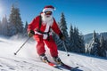 Santa Claus skis down the mountain in ski resort Royalty Free Stock Photo