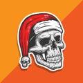 Santa Claus Skull. Cartoon Vector Hand Drawn Illustration