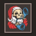 Santa claus skull character blow the trumpet celebrate of merry christmas and happy new year illustration