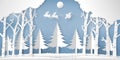 Santa Claus on the sky in the winter season with trees , forest and snow  as Paper art and digital craft style concept. vector Royalty Free Stock Photo