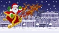 Santa Claus Sled Christmas Night Street Snow Scene