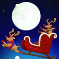 Santa claus sled with rudolph red nose reindeer flying on the moon background, 3d cartoon generative AI