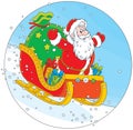 Santa Claus sledding with gifts