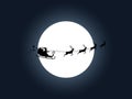 Santa Claus in a sleigh on a background of the moon. Santa`s sleigh. Vector