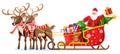 Santa claus on sleigh full of gifts and reindeer. Royalty Free Stock Photo