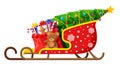 Santa Claus sleigh with gifts boxes, toys and tree Royalty Free Stock Photo