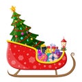 Santa claus sleigh with gifts and christmas tree Royalty Free Stock Photo