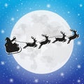 Santa Claus on Sleigh and His Reindeers Silhouette Royalty Free Stock Photo