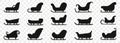 Santa Claus sleigh icons. Black Christmas sleigh silhouette. Winter holiday sleigh icons. Set of black sleigh silhouette Royalty Free Stock Photo