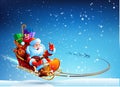 Santa Claus in a sleigh pulled by reindeer flying Royalty Free Stock Photo