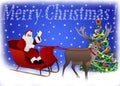 Santa Claus in a sleigh pulled by reindeer to the Christmas tree Royalty Free Stock Photo