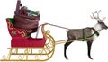 Sanat Claus Sleigh, Reindeer, Isolated Royalty Free Stock Photo