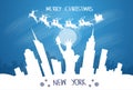 Santa Claus Sleigh Reindeer Fly Sky Over New York