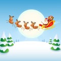 Santa Claus sleigh with Reindeer - winter landscape