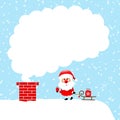 Santa Claus With Sleigh On Roof Cloud Of Smoke Snow Blue