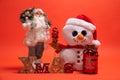 Santa Claus, Snoman toy and wooden Xmas text sign