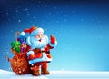 Santa Claus in the snow with a bag of gifts Royalty Free Stock Photo