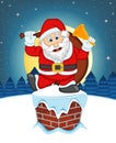 Santa Claus, Snow, Chimney And Full Moon At Night For Your Design Vector Illustration Royalty Free Stock Photo