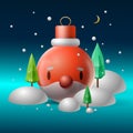 Santa Claus snow globe and winter Christmas trees in snow. Christmas and New Year festive winter 3d composition in Royalty Free Stock Photo