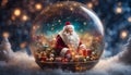 santa claus in the snow highly intricately detailed Christmas theme Santa clause gifts, snowy design inside a glass ball Royalty Free Stock Photo