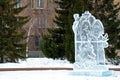 Santa Claus and Snow Maiden made of ice. A figure made of snow and water