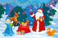 Santa Claus And Snow Maiden Are Preparing Gifts Royalty Free Stock Photo