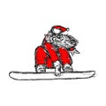 Santa Claus on snowboard vector illustration sketch hand drawn w