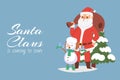 Santa Claus and snowman with birds vector cartoon illustration. Merry Christmas and happy new year companions, Santa Royalty Free Stock Photo