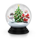 Santa Claus Snowman and Christmas tree inside snow globe Royalty Free Stock Photo