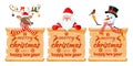 Santa claus, snowman and deer christmas characters Royalty Free Stock Photo