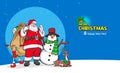 Santa Claus with snowman deer elf merry christmas banner Royalty Free Stock Photo