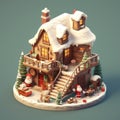Santa Claus and Snowman house, cutaway isometric low poly art