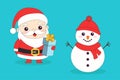 Santa Claus and Snowman icon set. Merry Christmas. Cute cartoon kawaii funny smiling baby character. Hands up. Gift box present Royalty Free Stock Photo