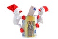 Santa Claus - snowman and money Royalty Free Stock Photo