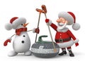 Santa Claus and snowman plays curling