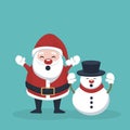 Santa Claus and snowman raising hands