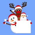 Santa Claus with snowman and reindeer peeking Royalty Free Stock Photo