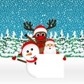 Santa Claus with snowman and reindeer peeking Royalty Free Stock Photo