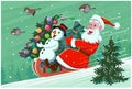 Santa claus with a snowman on a sled