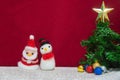 Santa claus, snowman wool doll, green xmas tree with glittering Royalty Free Stock Photo